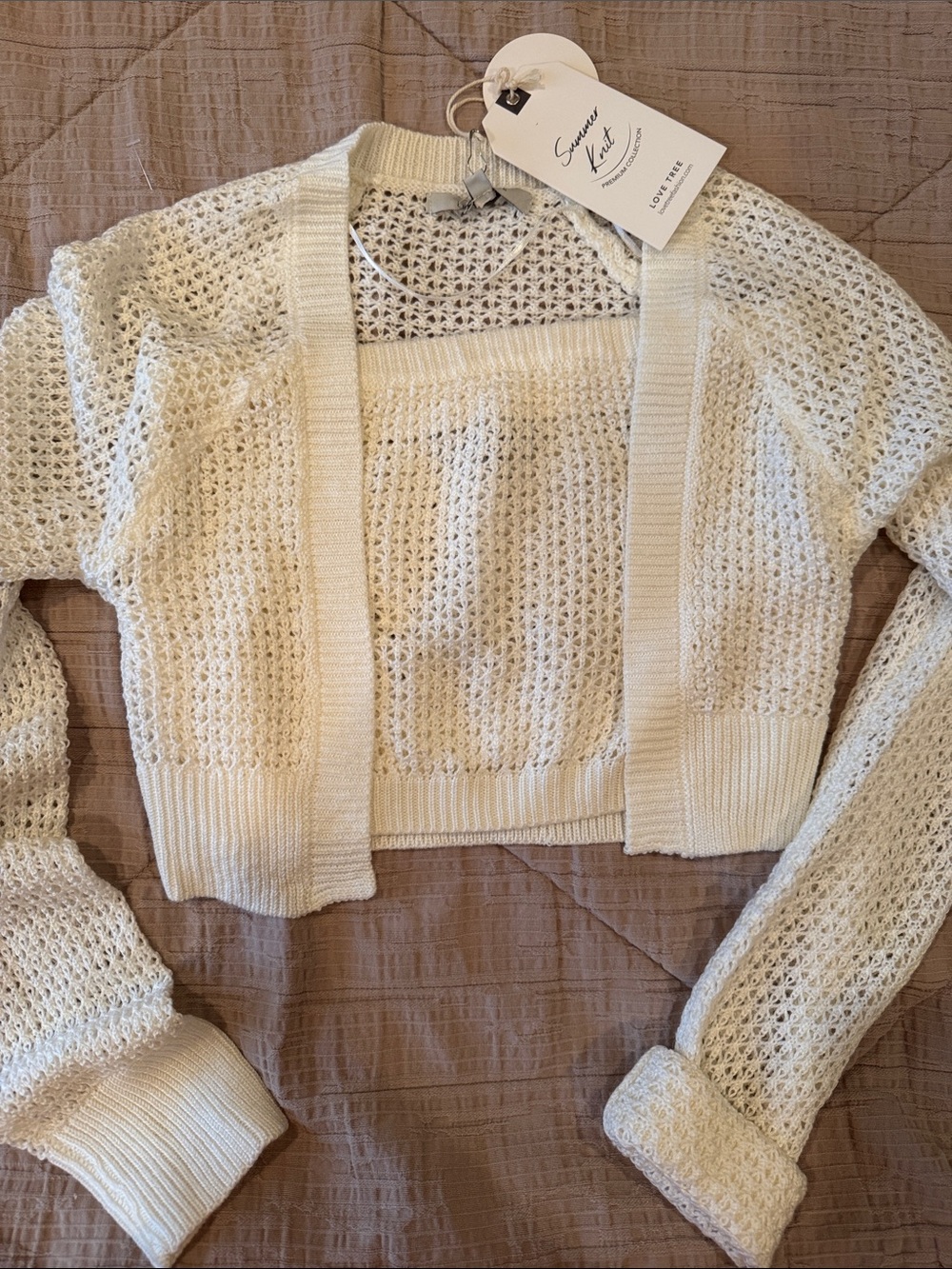 lovestitch Cream Open Knit Cropped Cardigan Set